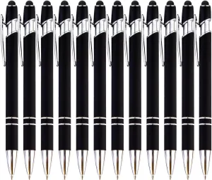 PASISIBICK 12 Pieces Black Ballpoint Pen with Stylus Tip, 2 in 1 Stylus Pen, Premium Metal Stylus Pen for Touch Screens, Black Ink, 1.0 mm Medium Point(12 Black)