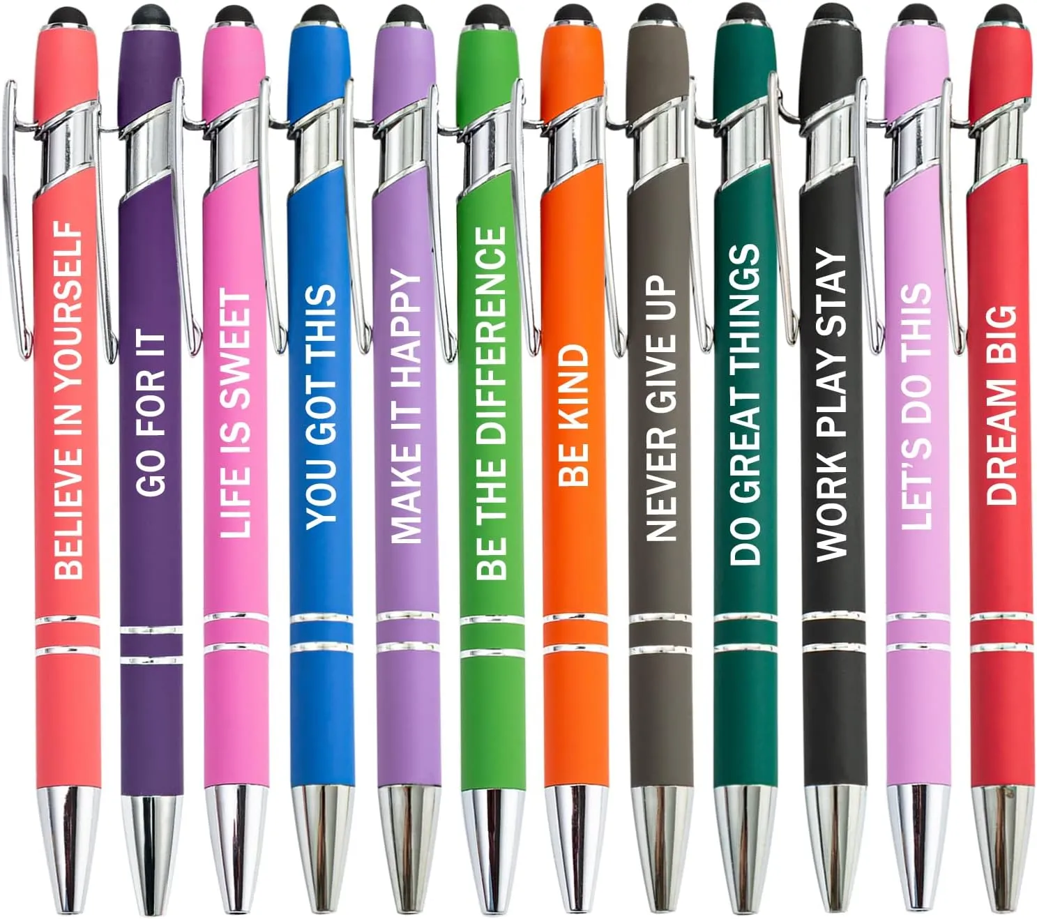 PASISIBICK 12 Pieces Motivational Inspirational Quotes Snarky Screen Touch Stylus Ballpoint Pens, Office Encouraging Scriptures, Black Ink (12 Color,Motivational)