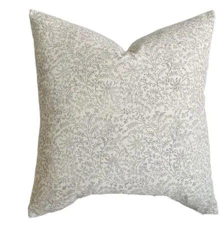 Pillow Cover 100% Linen 20 x 20 inches Double Sided Block Print with Zipper for Easy Removal Home Decor Shabby Chic Farmhouse Neutral Decorative Sofa Couch Accent (Plaid White Grey)