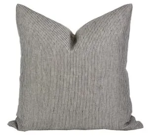 Pillow Cover 100% Linen 20 x 20 inches Double Sided Block Print with Zipper for Easy Removal Home Decor Shabby Chic Farmhouse Neutral Decorative Sofa Couch Accent (Plaid White Grey)