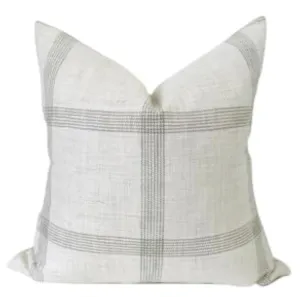 Pillow Cover 100% Linen 20 x 20 inches Double Sided Block Print with Zipper for Easy Removal Home Decor Shabby Chic Farmhouse Neutral Decorative Sofa Couch Accent (Plaid White Grey)