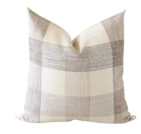 Pillow Cover 100% Linen 20 x 20 inches Double Sided Block Print with Zipper for Easy Removal Home Decor Shabby Chic Farmhouse Neutral Decorative Sofa Couch Accent (Plaid White Grey)