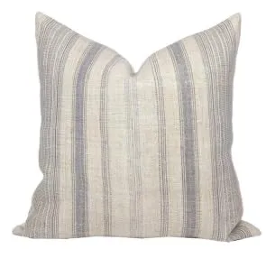 Pillow Cover 100% Linen 20 x 20 inches Double Sided Block Print with Zipper for Easy Removal Home Decor Shabby Chic Farmhouse Neutral Decorative Sofa Couch Accent (Plaid White Grey)