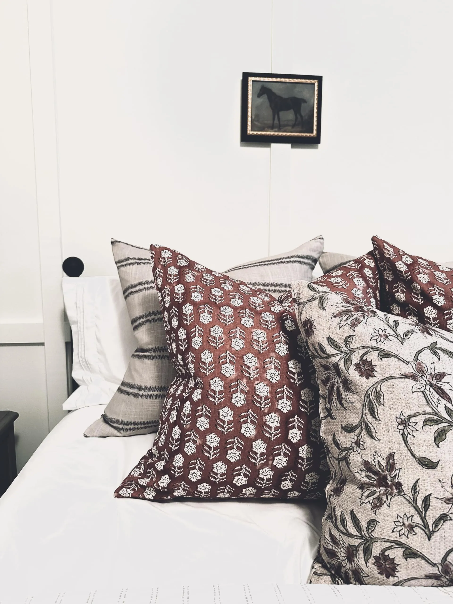 Pillow Cover 100% Linen 20 x 20 inches Double Sided Block Print with Zipper for Easy Removal Home Decor Shabby Chic Farmhouse Neutral Decorative Sofa Couch Accent (Plaid White Grey)