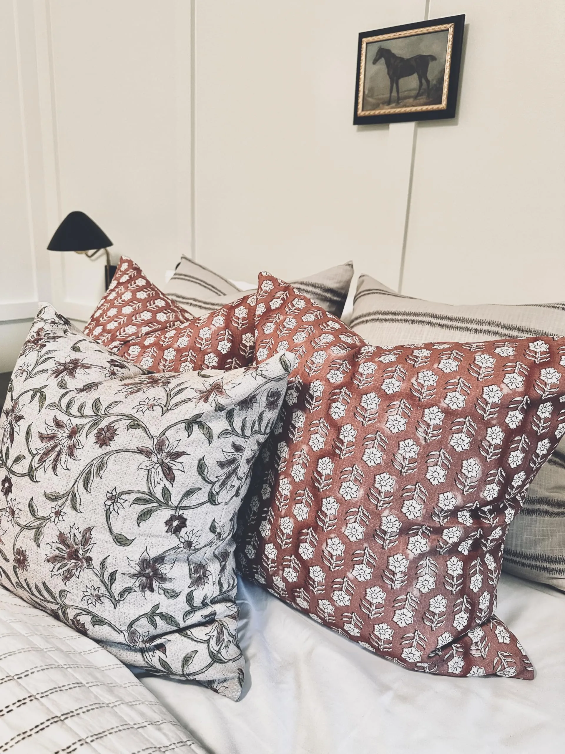 Pillow Cover 100% Linen 20 x 20 inches Double Sided Block Print with Zipper for Easy Removal Home Decor Shabby Chic Farmhouse Neutral Decorative Sofa Couch Accent (Plaid White Grey)