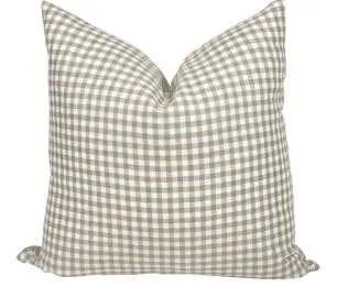 Pillow Cover 100% Linen 20 x 20 inches Double Sided Block Print with Zipper for Easy Removal Home Decor Shabby Chic Farmhouse Neutral Decorative Sofa Couch Accent (Plaid White Grey)