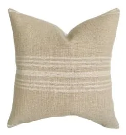 Pillow Cover 100% Linen 20 x 20 inches Double Sided Block Print with Zipper for Easy Removal Home Decor Shabby Chic Farmhouse Neutral Decorative Sofa Couch Accent (Plaid White Grey)