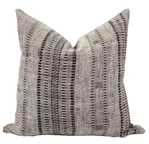 Pillow Cover 100% Linen 20 x 20 inches Double Sided Block Print with Zipper for Easy Removal Home Decor Shabby Chic Farmhouse Neutral Decorative Sofa Couch Accent (Plaid White Grey)