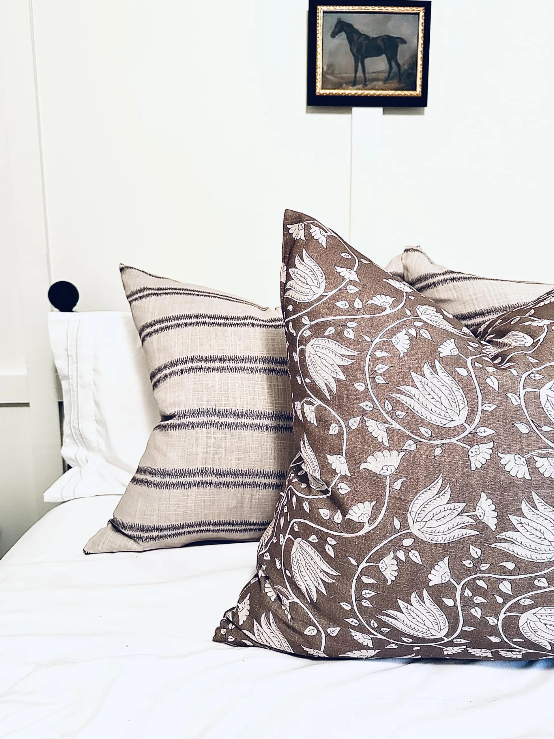Pillow Cover 100% Linen 20 x 20 inches Double Sided Block Print with Zipper for Easy Removal Home Decor Shabby Chic Farmhouse Neutral Decorative Sofa Couch Accent (Plaid White Grey)
