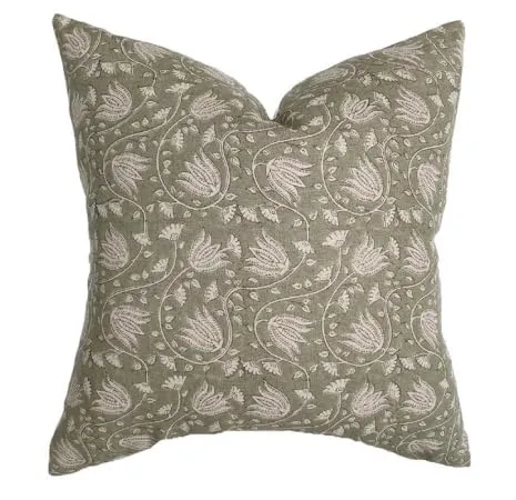 Pillow Cover 100% Linen 20 x 20 inches Double Sided Block Print with Zipper for Easy Removal Home Decor Shabby Chic Farmhouse Neutral Decorative Sofa Couch Accent (Plaid White Grey)