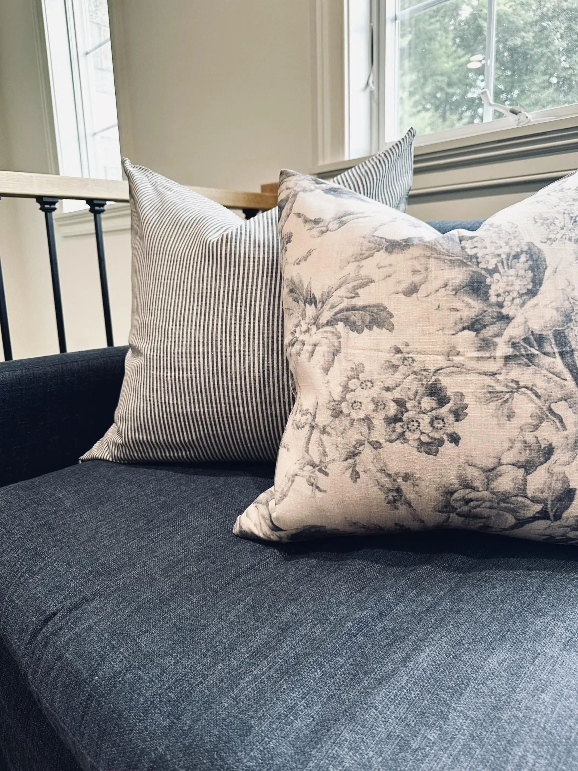 Pillow Cover 100% Linen 20 x 20 inches Double Sided Block Print with Zipper for Easy Removal Home Decor Shabby Chic Farmhouse Neutral Decorative Sofa Couch Accent (Plaid White Grey)