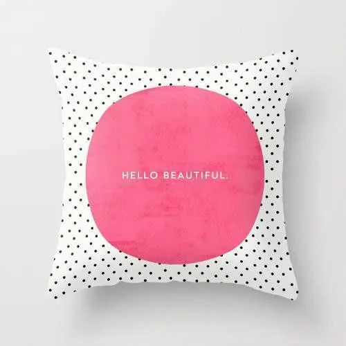 PINK HELLO BEAUTIFUL POLKA DOTS Pillow
