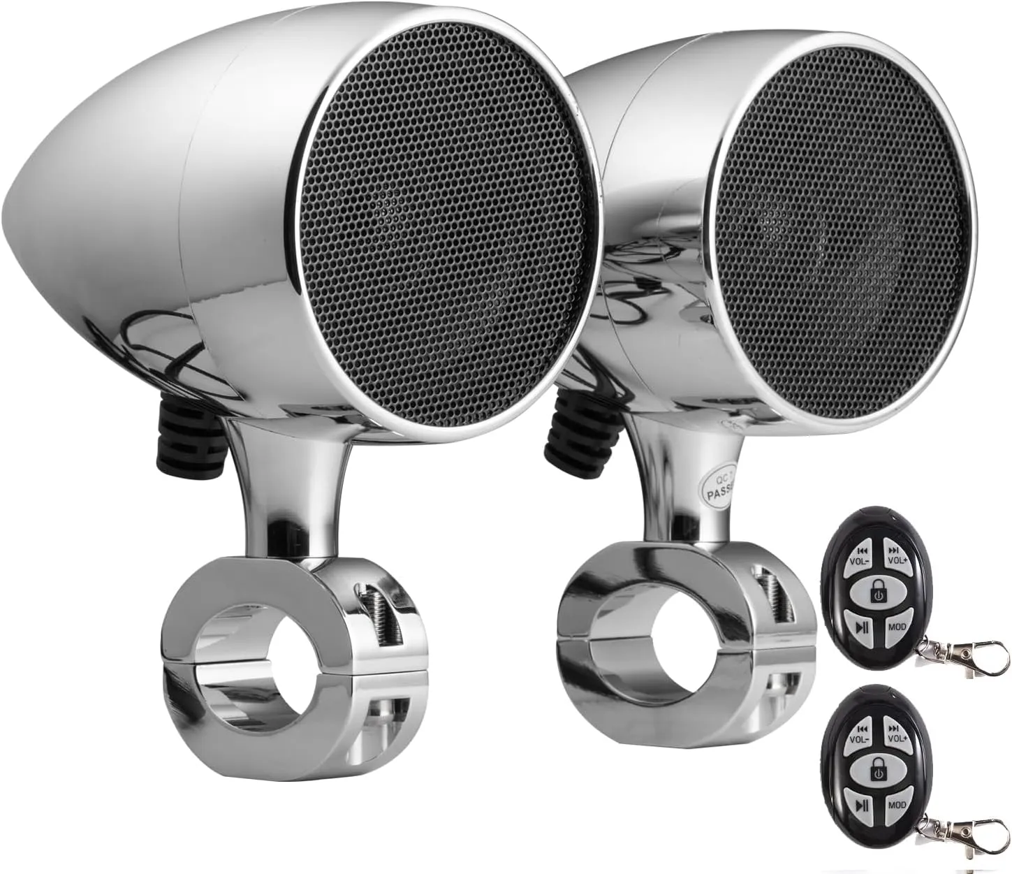 PLINIUS Motorcycle Speakers Bluetooth 3 Inch Speakers ATV Utv Sound System RZR Speakers Golf cart Stereo System Multi-Function Volume Control (Silver)