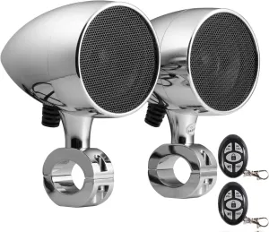 PLINIUS Motorcycle Speakers Bluetooth 3 Inch Speakers ATV Utv Sound System RZR Speakers Golf cart Stereo System Multi-Function Volume Control (Silver)