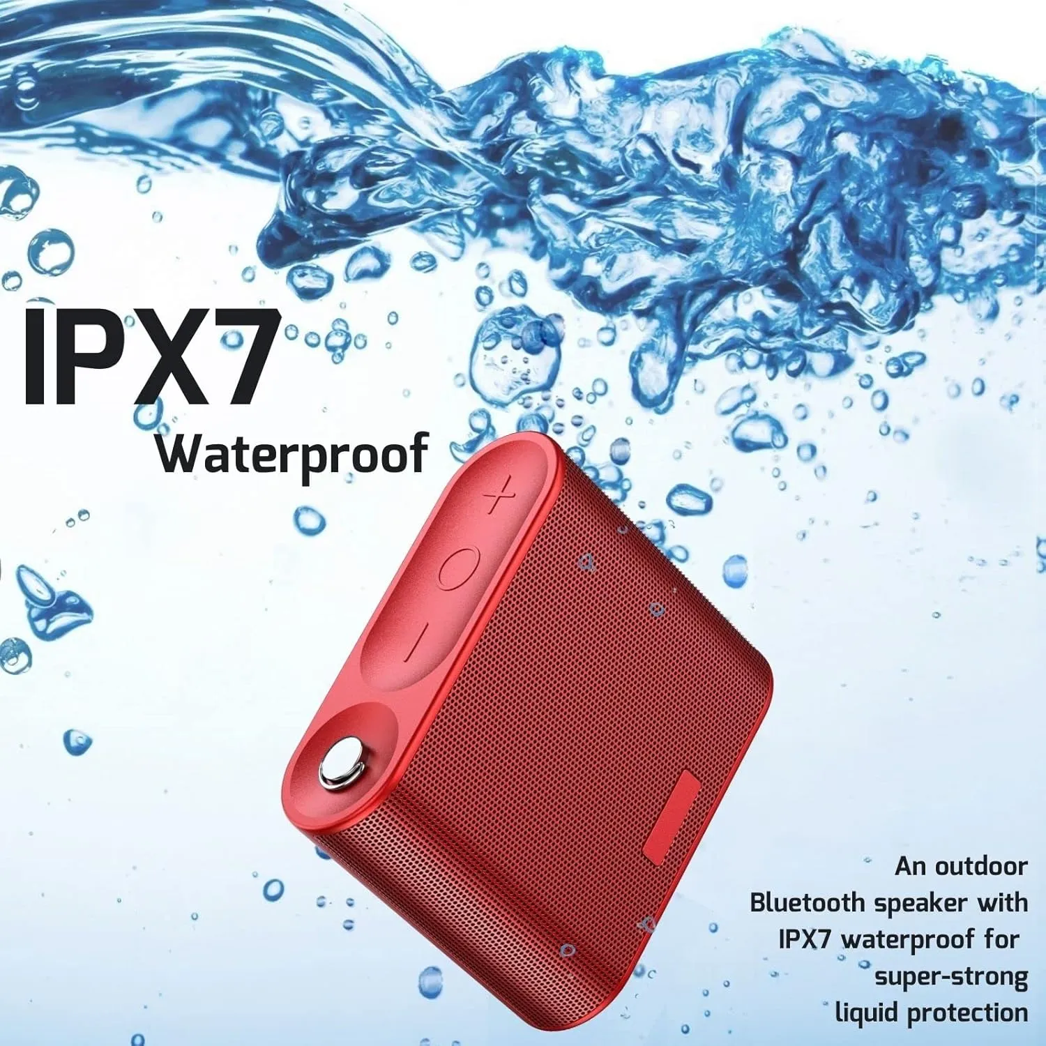 Portable Bluetooth Speakers, IPX7 Waterproof Wireless Speakers, TWS Stereo Sound, 18H Playtime, Wireless Speaker for Home Shower Pool Beach Outdoor (Red)