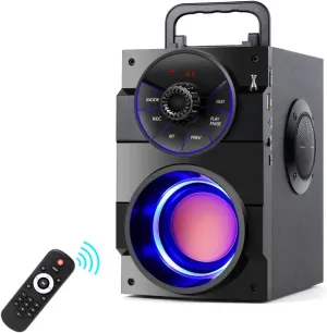 Portable Bluetooth Speakers with Subwoofer Wireless Stereo Rich Bass Boombox with LED Lights Outdoor Home Party Speakers Support FM Radio Remote Control AUX EQ