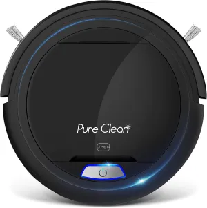 PURE CLEAN PUCRC26B.9 Automatic Robot Vacuum Cleaner-Robotic Auto Home Cleaning for Clean Carpet Hardwood Floor-Bot Self Detects Stairs-Air Filter Pet Hair Allergies Friendly-