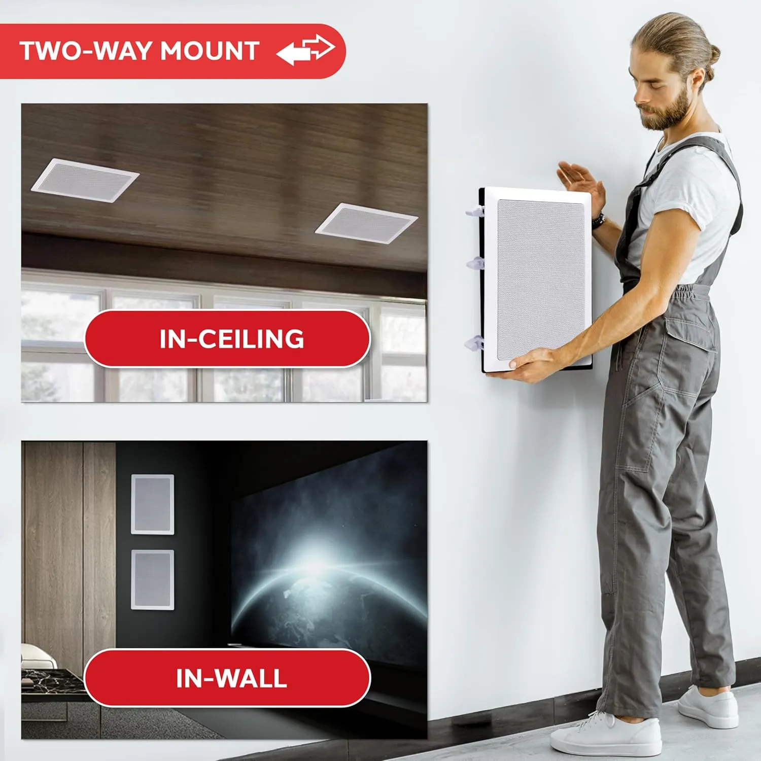 Pyle 150 Watts 5.25'' In-Wall / In-Ceiling Stereo Speakers - 2-Way Flush Mount Stereo Sound Speakers | 5-1/4'' Midbass Speaker - White (Pair)