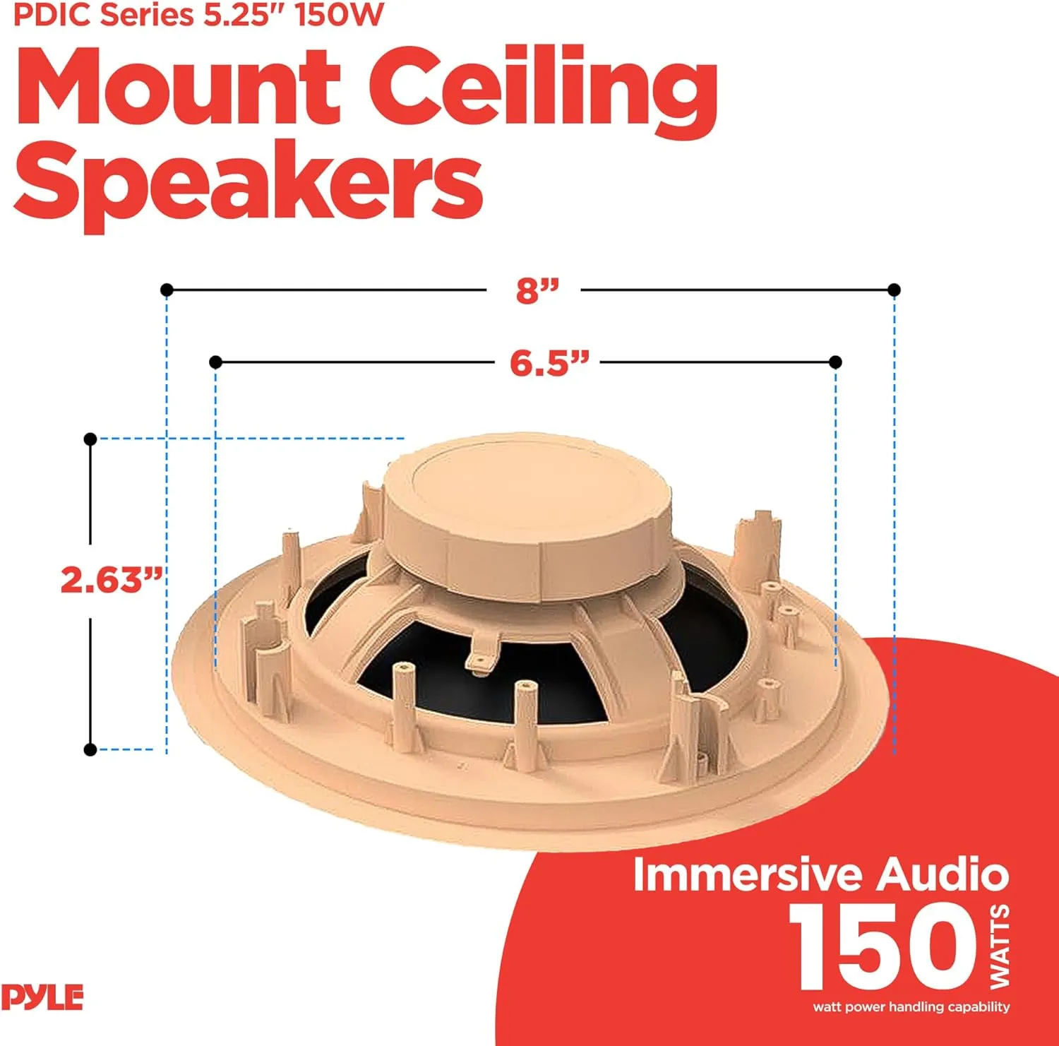 Pyle 2 Pair Speakers, 150W 5.25" Round Flush Mount in Wall/in Ceiling Home Speakers, PDIC Series, Tan