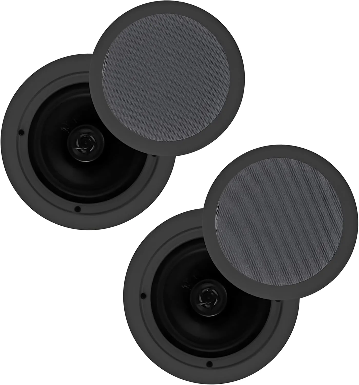Pyle 2 Pair Speakers, 200W 6.5" Flush Mount in Wall/in Ceiling Speakers with Spring-Loaded Terminals, PDIC Series, Black