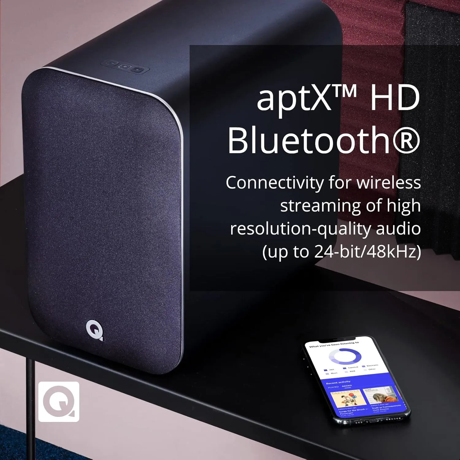 Q Acoustics M20 Bluetooth Speakers - HD Wireless Music System Walnut - Tweeter 0.9", Mid Bass/Driver 4.9", Freq. Response 55Hz22kHz, Crossover Freq. 2.4kHz - Powered Speakers