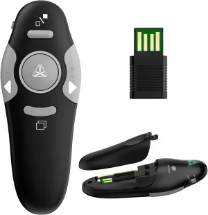 QUI Presentation Clicker Wireless Presenter Remote Clicker for PowerPoint Presentation Remote, PowerPoint Slide Advancer for Mac/Windows/Linux, Google Slide/PPT/Keynote (Grey(228ft), USB-Grey Key)
