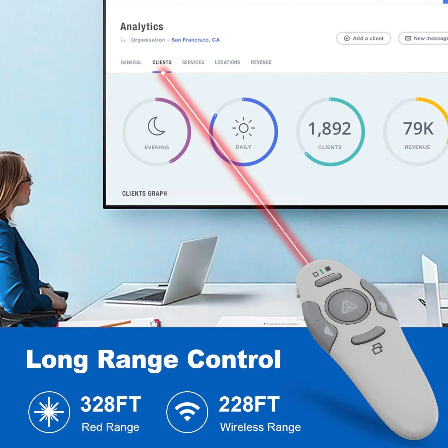 QUI Presentation Clicker Wireless Presenter Remote Clicker for PowerPoint Presentation Remote,Type-c Silver PowerPoint Slide Advancer for Mac/Windows/Linux, Google Slide/PPT/Keynote