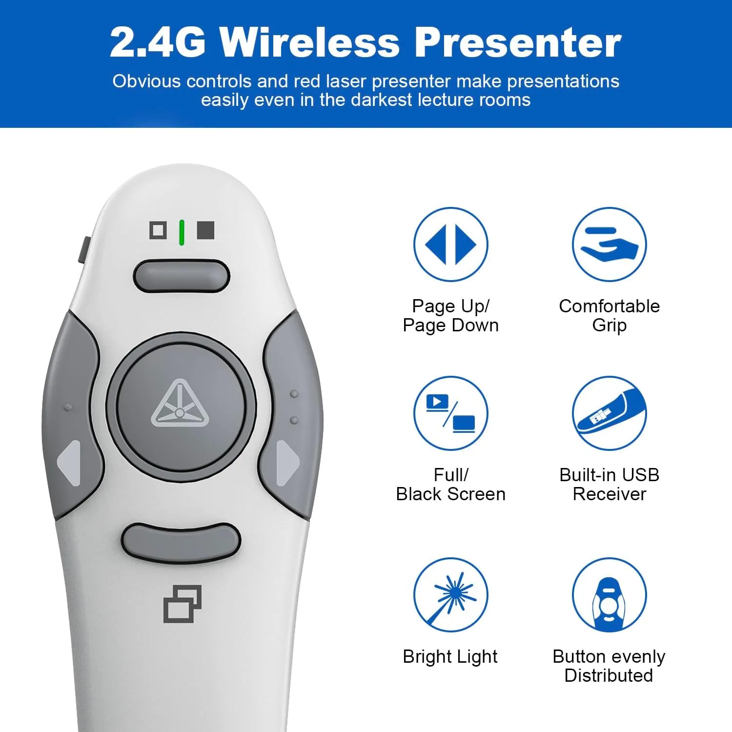 QUI Presentation Clicker Wireless Presenter Remote Clicker for PowerPoint Presentation Remote,Type-c Silver PowerPoint Slide Advancer for Mac/Windows/Linux, Google Slide/PPT/Keynote