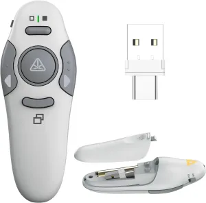 QUI Presentation Clicker Wireless Presenter Remote Clicker for PowerPoint Presentation Remote,Type-c Silver PowerPoint Slide Advancer for Mac/Windows/Linux, Google Slide/PPT/Keynote