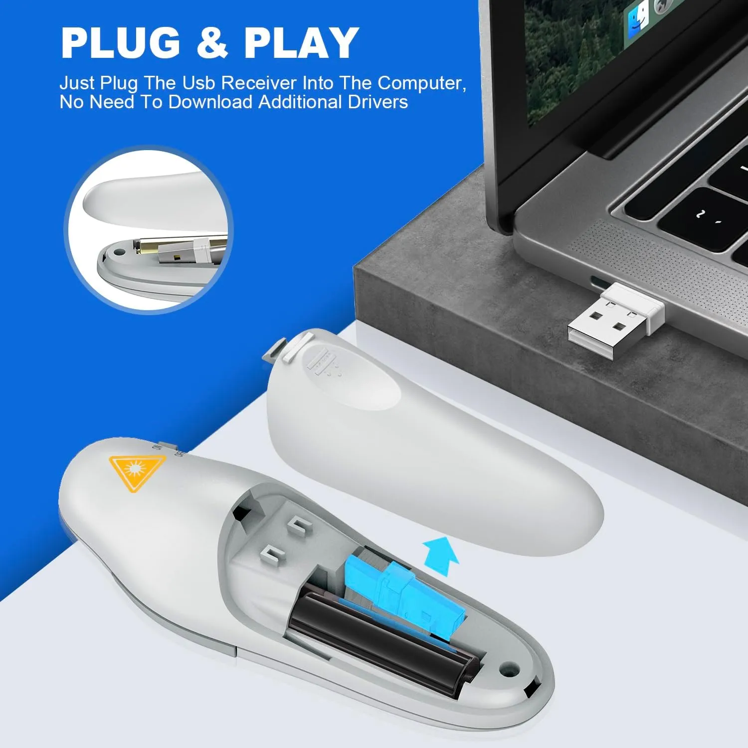 QUI Presentation Clicker Wireless Presenter Remote Clicker for PowerPoint Presentation Remote,Type-c Silver PowerPoint Slide Advancer for Mac/Windows/Linux, Google Slide/PPT/Keynote