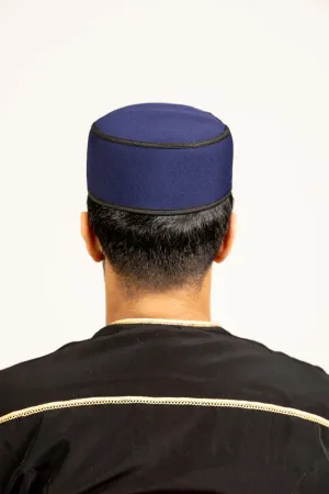 Rashid Black/White/Blue Islamic Turban Topi Prayer Hat Kufi