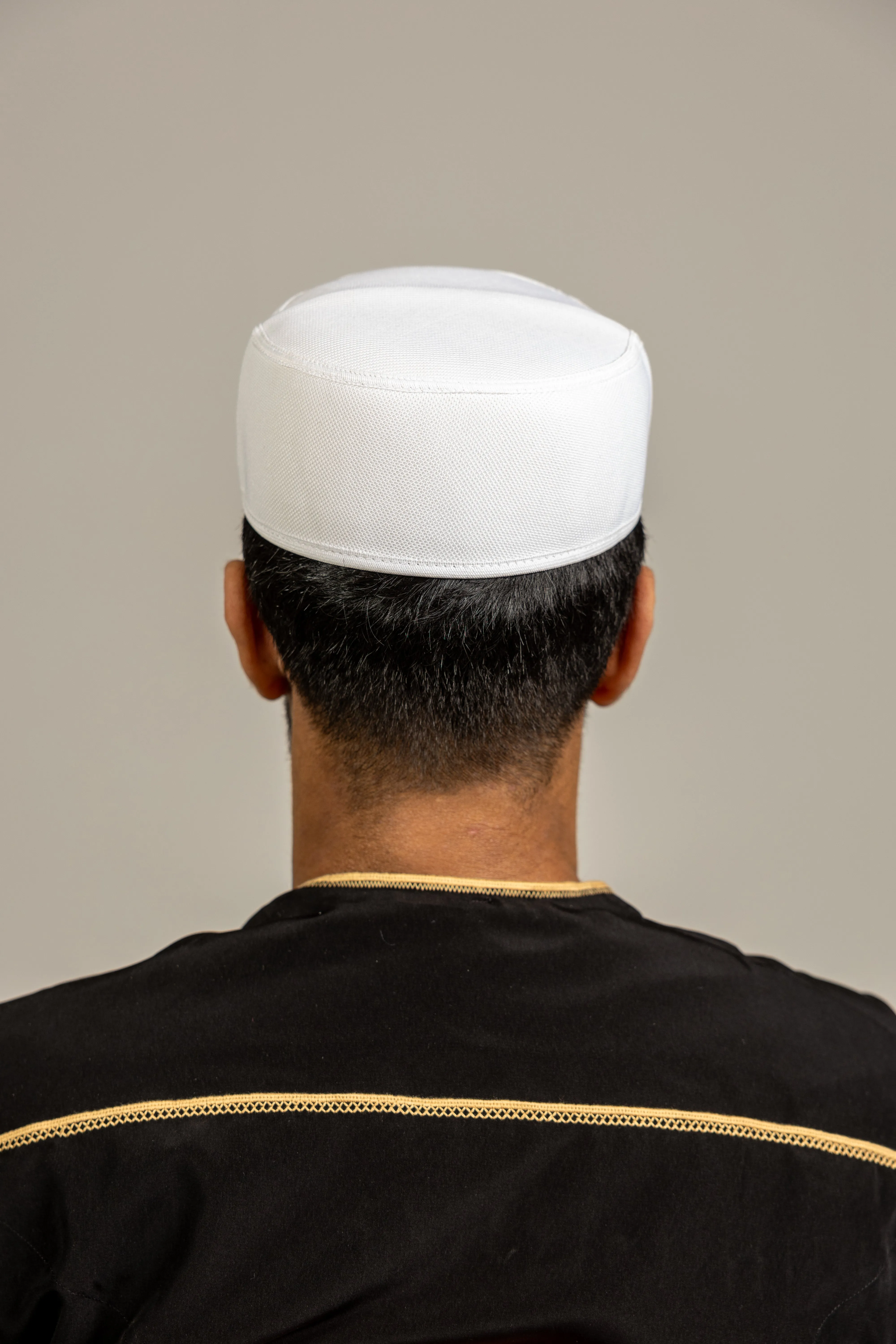 Rashid Black/White/Blue Islamic Turban Topi Prayer Hat Kufi