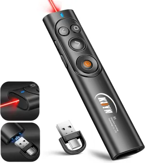 Rechargeable Presentation Clicker, Wireless Presenter Remote with Type C &USB, Pointer Slide Clicker for PowerPoint Presentations, Teacher Classroom Must Haves Essentials