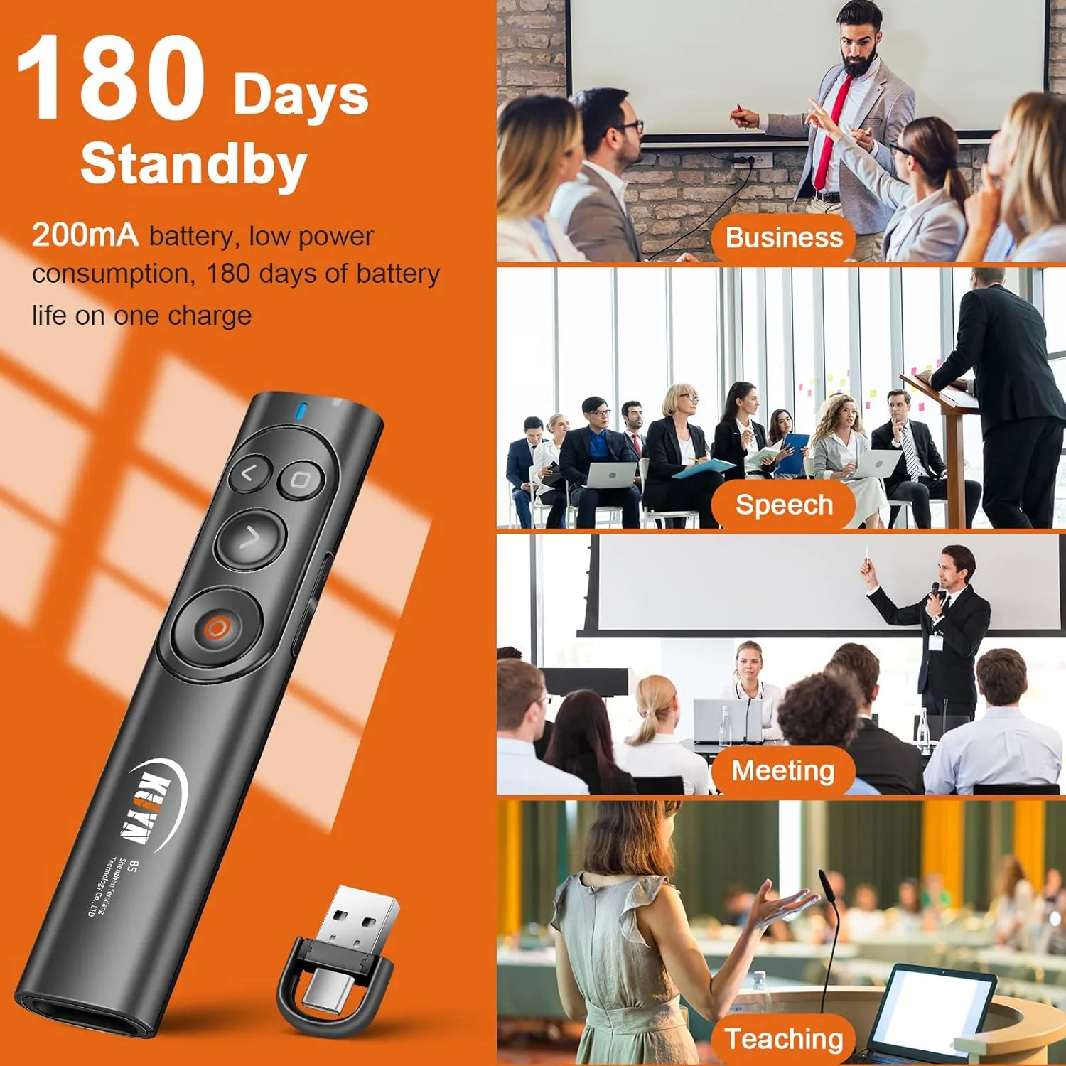 Rechargeable Presentation Clicker, Wireless Presenter Remote with Type C &USB, Pointer Slide Clicker for PowerPoint Presentations, Teacher Classroom Must Haves Essentials