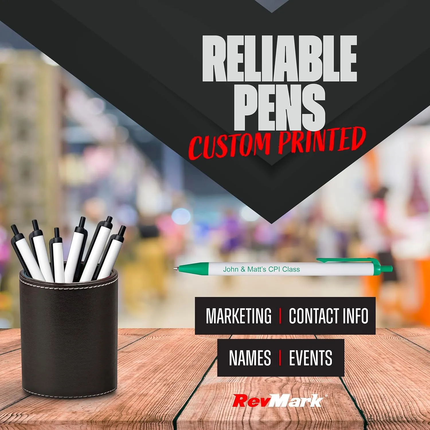 RevMark Personalized Ballpoint Pen, Custom Printed Name, Business or Event Information, Timeless Advertising, USA Made Pens, Promotional Marketing, Smooth Black Ink, Bulk Pack (Green,50 Ct.)