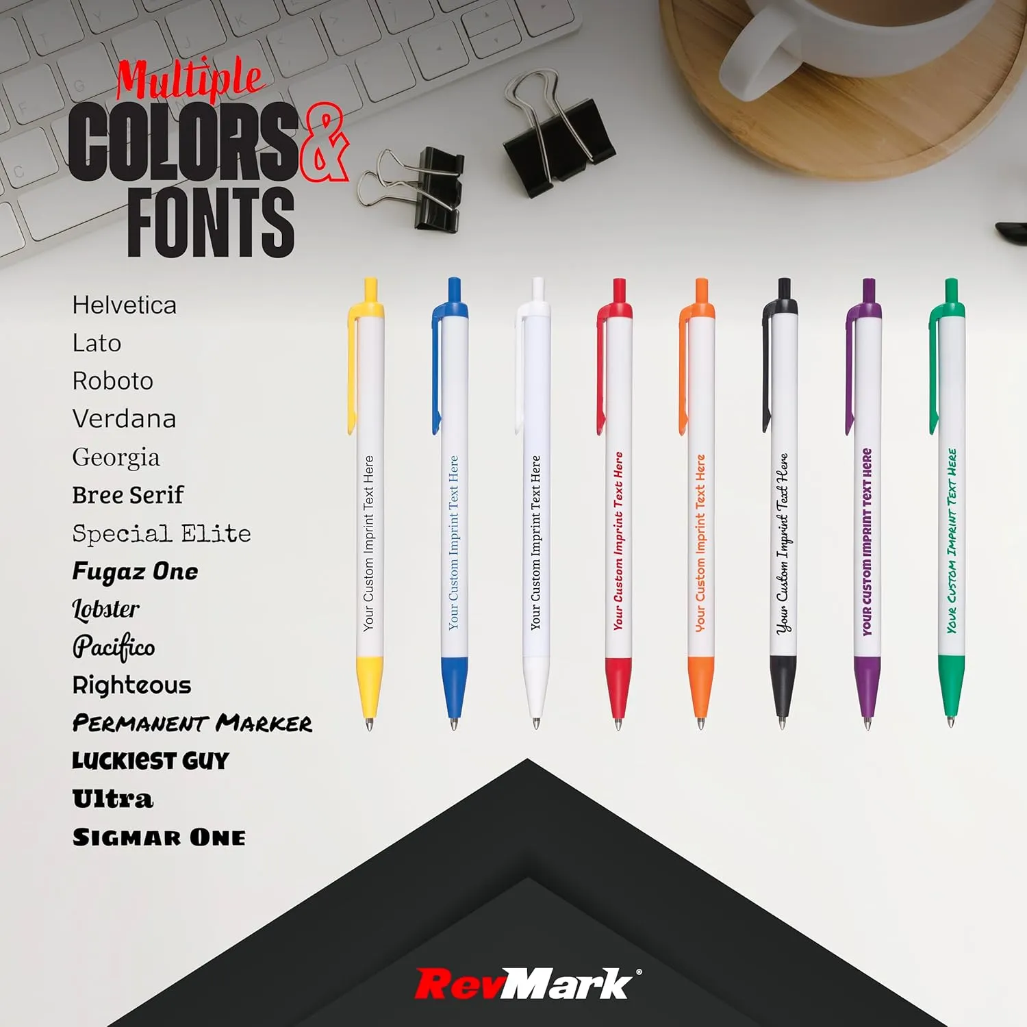 RevMark Personalized Ballpoint Pen, Custom Printed Name, Business or Event Information, Timeless Advertising, USA Made Pens, Promotional Marketing, Smooth Black Ink, Bulk Pack (Green,50 Ct.)