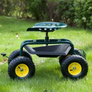 Rolling Premium Garden Cart Seat with Storage and 10-Inch Wheels