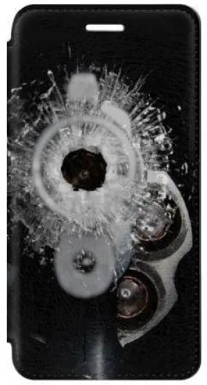 RW2387 Gun Bullet Hole Glass Flip Case Cover for iPhone 7