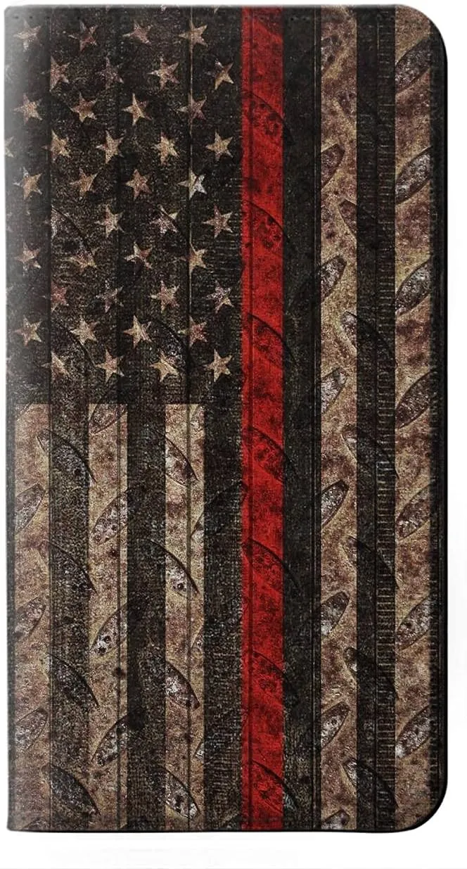 RW3804 Fire Fighter Metal Red Line Flag Graphic PU Leather Flip Case Cover for iPhone 13