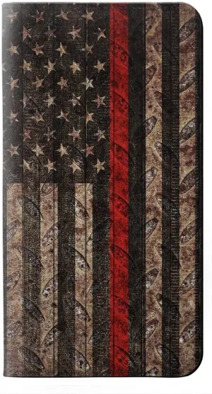 RW3804 Fire Fighter Metal Red Line Flag Graphic PU Leather Flip Case Cover for iPhone 13