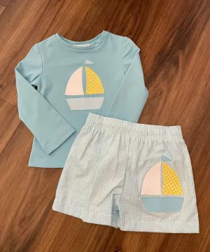 Sailboat Applique Swim Trunks & Shirt