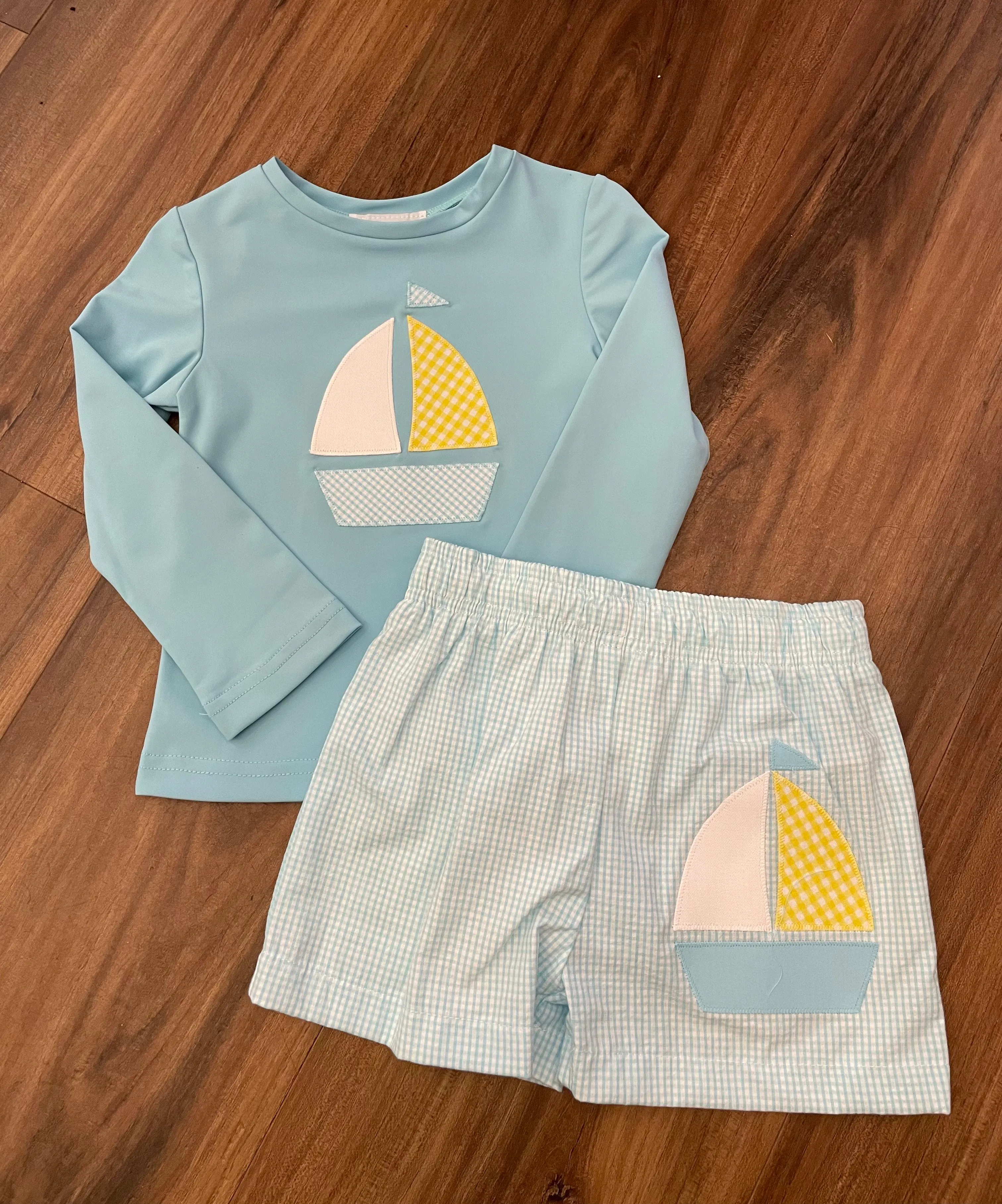 Sailboat Applique Swim Trunks & Shirt