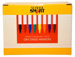 School Smart Dry Erase Pen Style Marker, Fine Tip, Assorted Colors, Set of 48