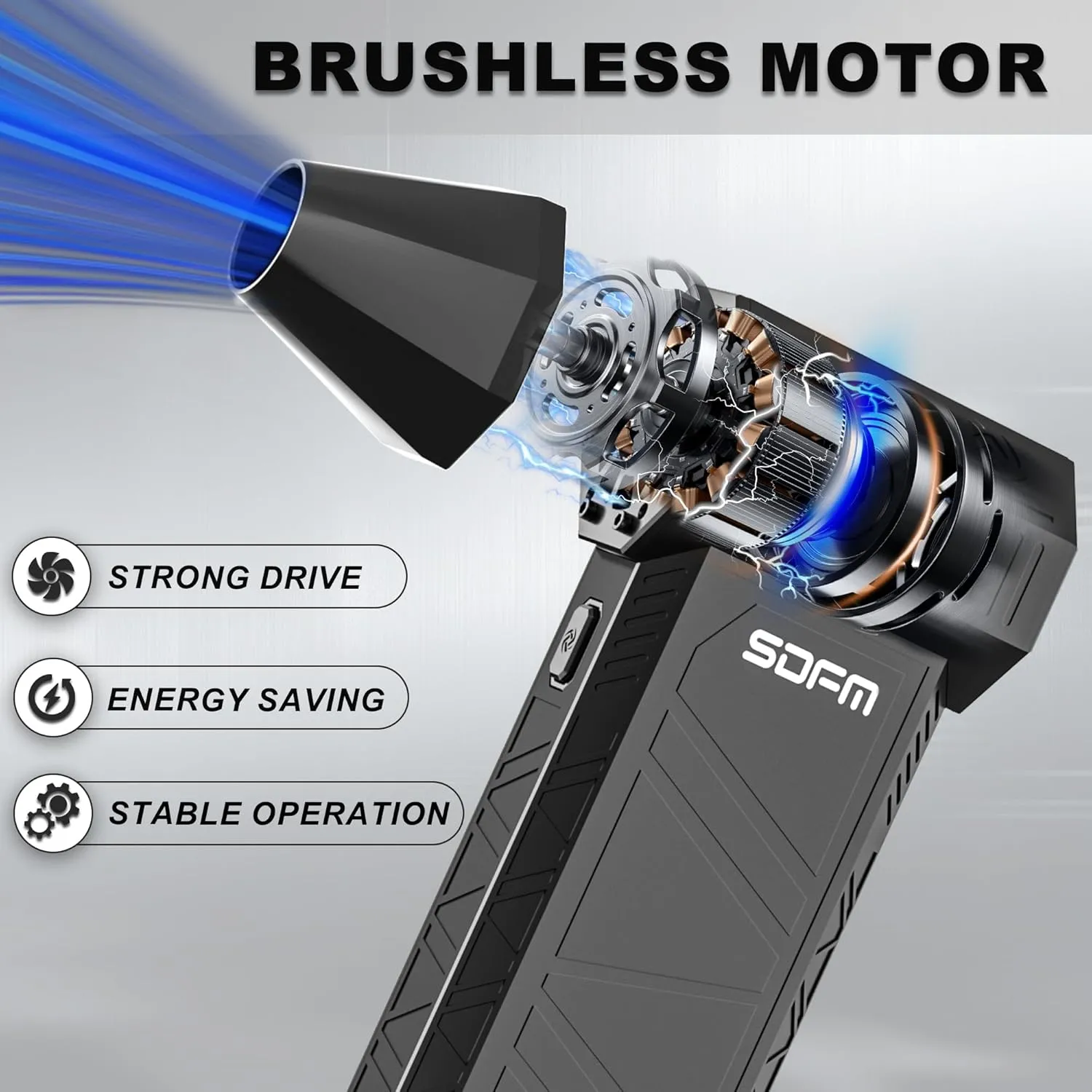 SDFM Electric Air Duster - 130000RPM Compressed Air Duster3 Gear Adjustable Jet Dry Blower can Reusable Can for Computer Keyboard,Outdoors,Car,Home. (Black)