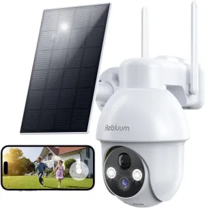 Security Camera Wireless Outdoor, 2K Solar Security Camera,Battery Powered 360PTZ Security Camera,Color Night Vision,2-Way Audio,PIR Motion Detection,Compatible with Alexa