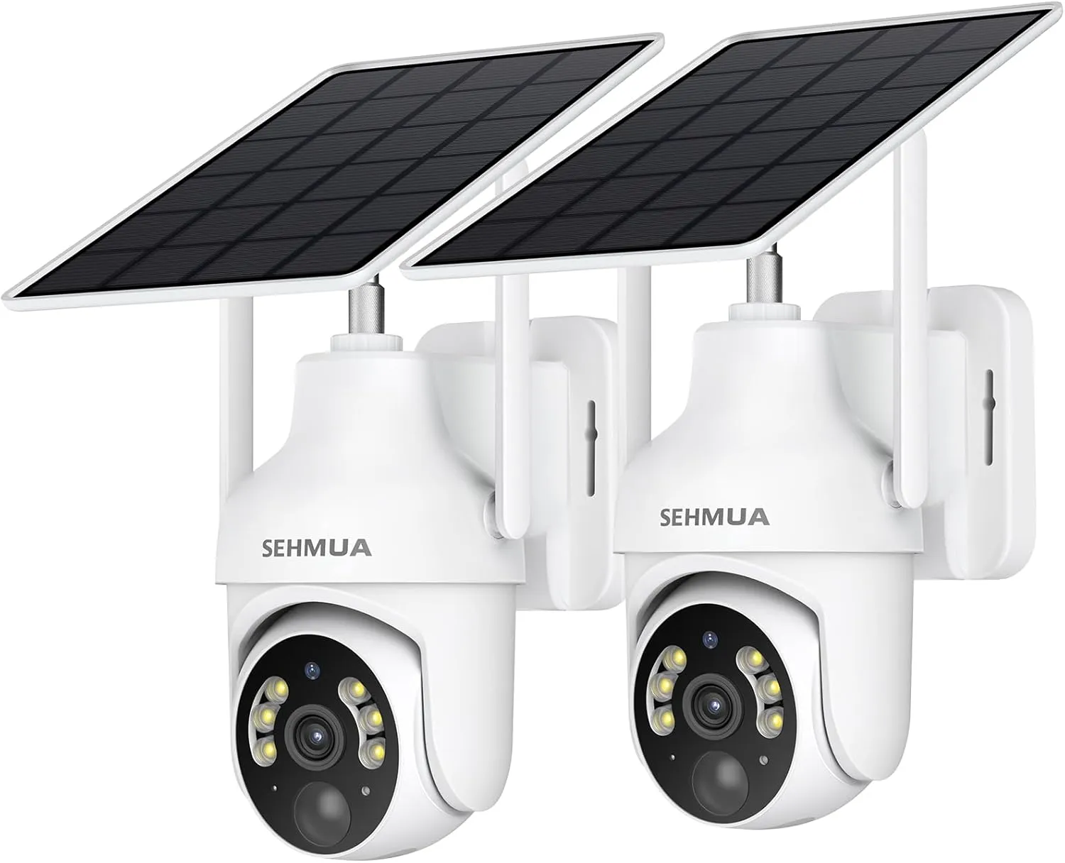 SEHMUA 2K Solar Security Cameras Wireless Outdoor, 2 Pack 360 View Pan/Tilt WiFi Security Camera Outside with Color Night Vision,Easy to Install, PIR Alarm, 2-Way Audio