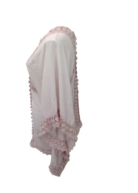 Sienna Lace Cotton Kimono in Pink Made In Italy By Feathers Of Italy One Size