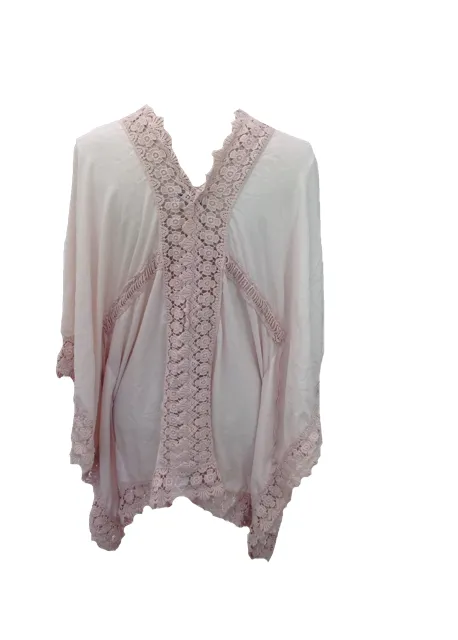 Sienna Lace Cotton Kimono in Pink Made In Italy By Feathers Of Italy One Size