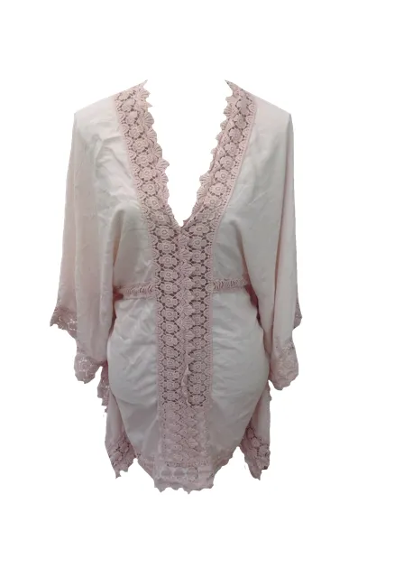 Sienna Lace Cotton Kimono in Pink Made In Italy By Feathers Of Italy One Size