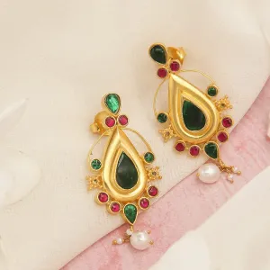 Silver 92.5 Green Kundan Earrings